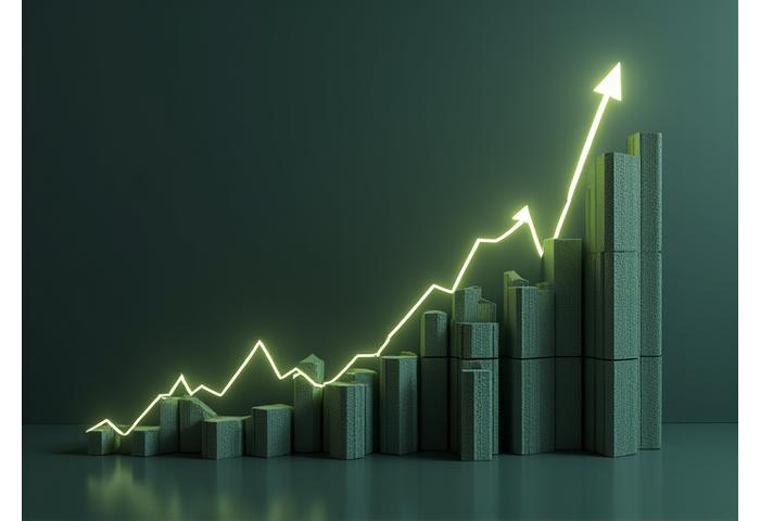 Interaktiv datavisualisering av global tekstilavfall og CO2-utslipp fra moteindustrien, med grønne piler for positiv endring.