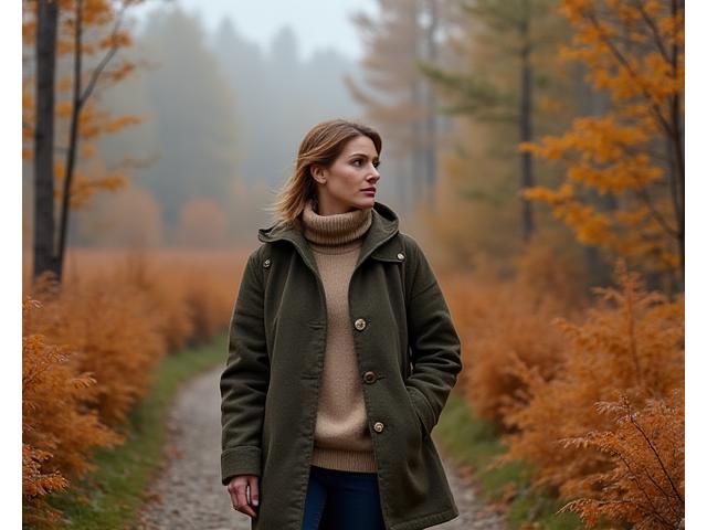 Høstklær i jordnære farger mot et frodig høstlandskap i Norge.