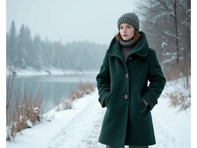 Modeller i varm, elegant vintermote midt i et snøkledd norsk landskap.