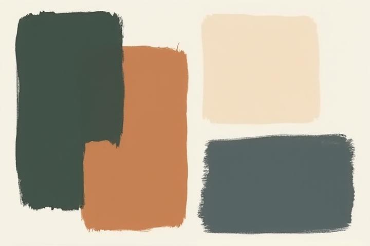 Illustrasjon av en fargepalett med nøytrale basefarger og utvalgte aksentfarger for en kapselgarderobe