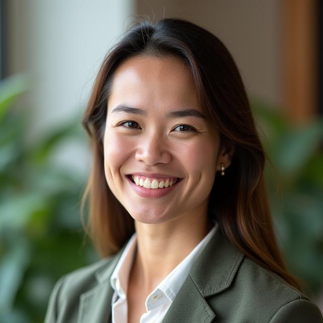 Portrett av Solveig Larsen, Fjordklær Designs Bærekraftsansvarlig, i et natur-inspirert miljø.