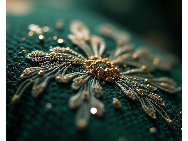 Detaljbilde av et eksklusivt klesplagg med håndbroderte detaljer som symboliserer høy kvalitet og merverdi