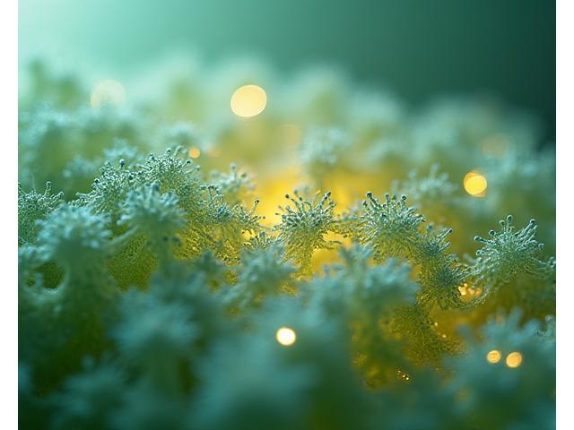 Nærbilde av bioengineered fibre fra alger og bakterier.